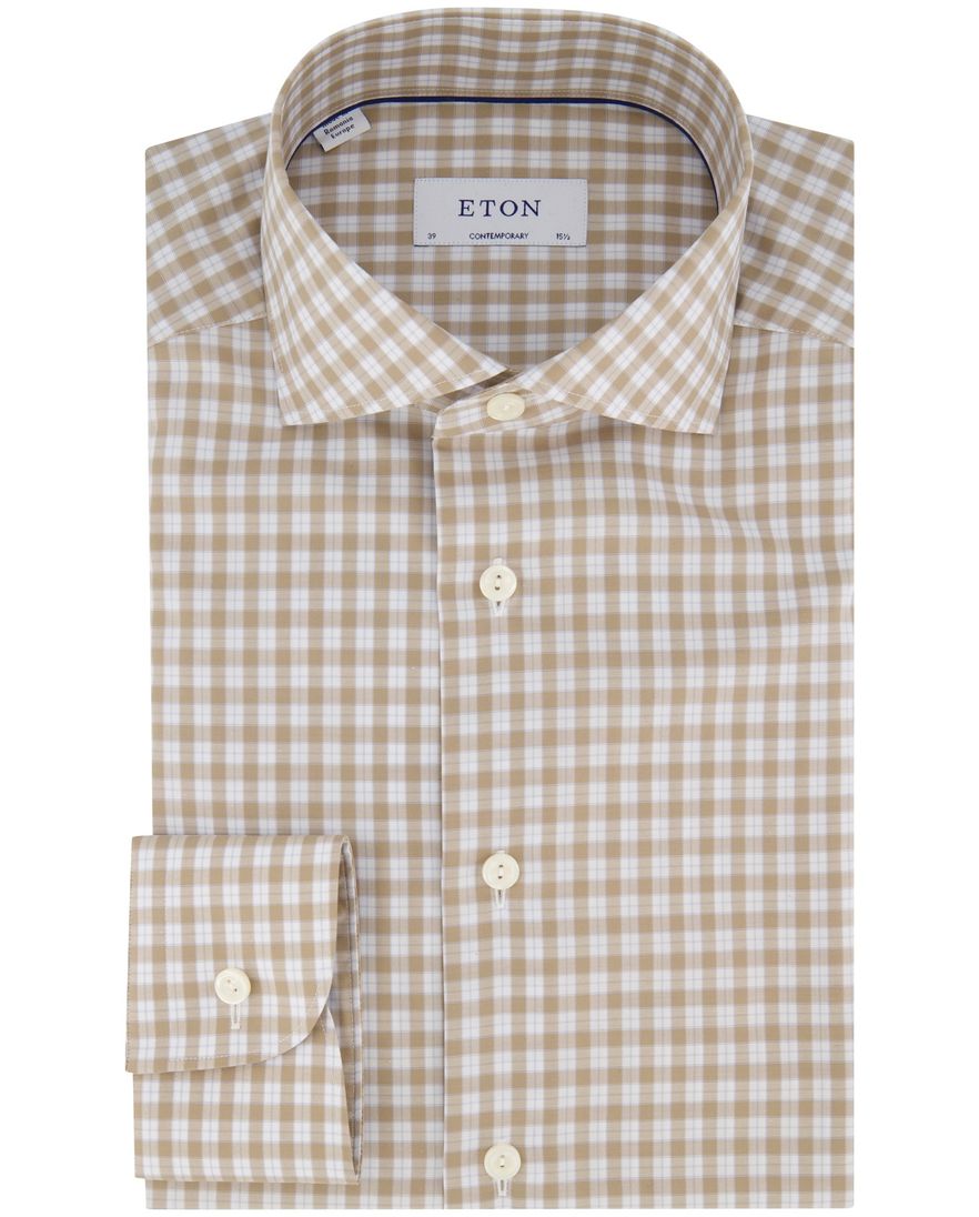 overhemd Eton beige geruit twill