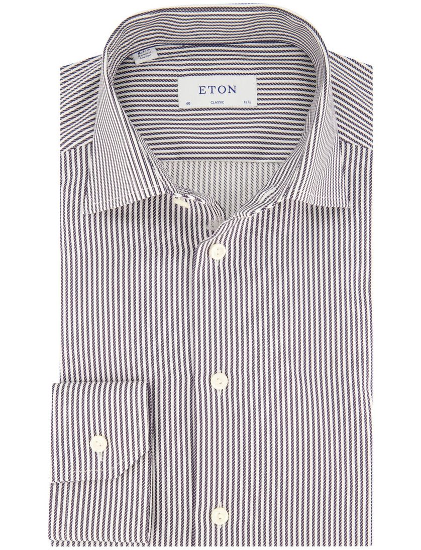 Eton overhemd zwart wit gestreept Classic Fit semi-wide spread boord