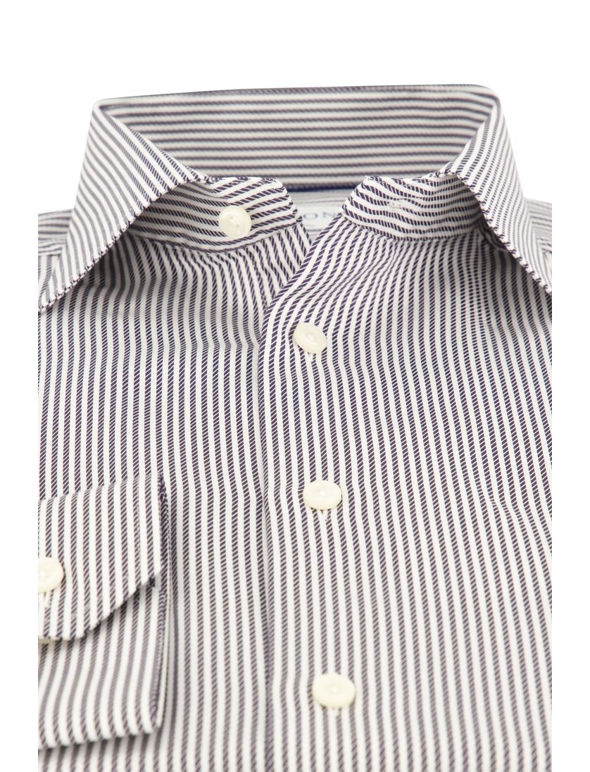 Eton overhemd zwart wit gestreept Classic Fit semi-wide spread boord