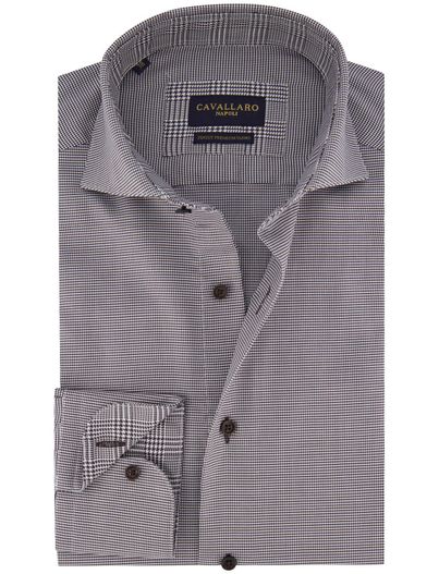 Cavallaro business overhemd Cavallaro blauw geruit katoen slim fit