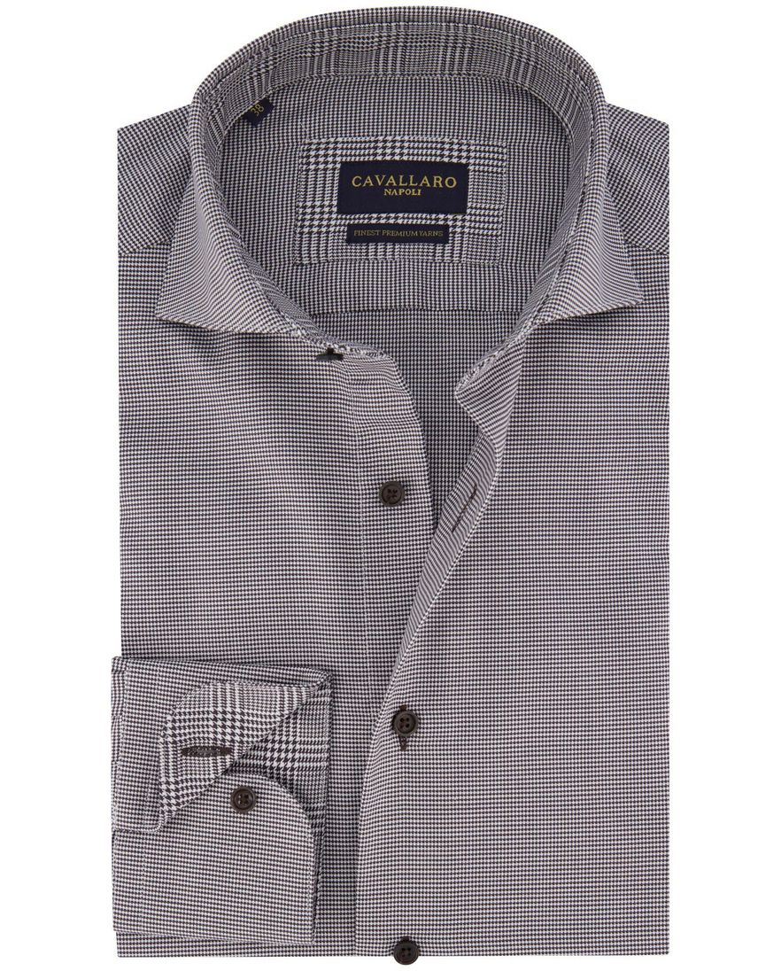 Cavallaro business overhemd Terenzio slim fit bruin geruit
