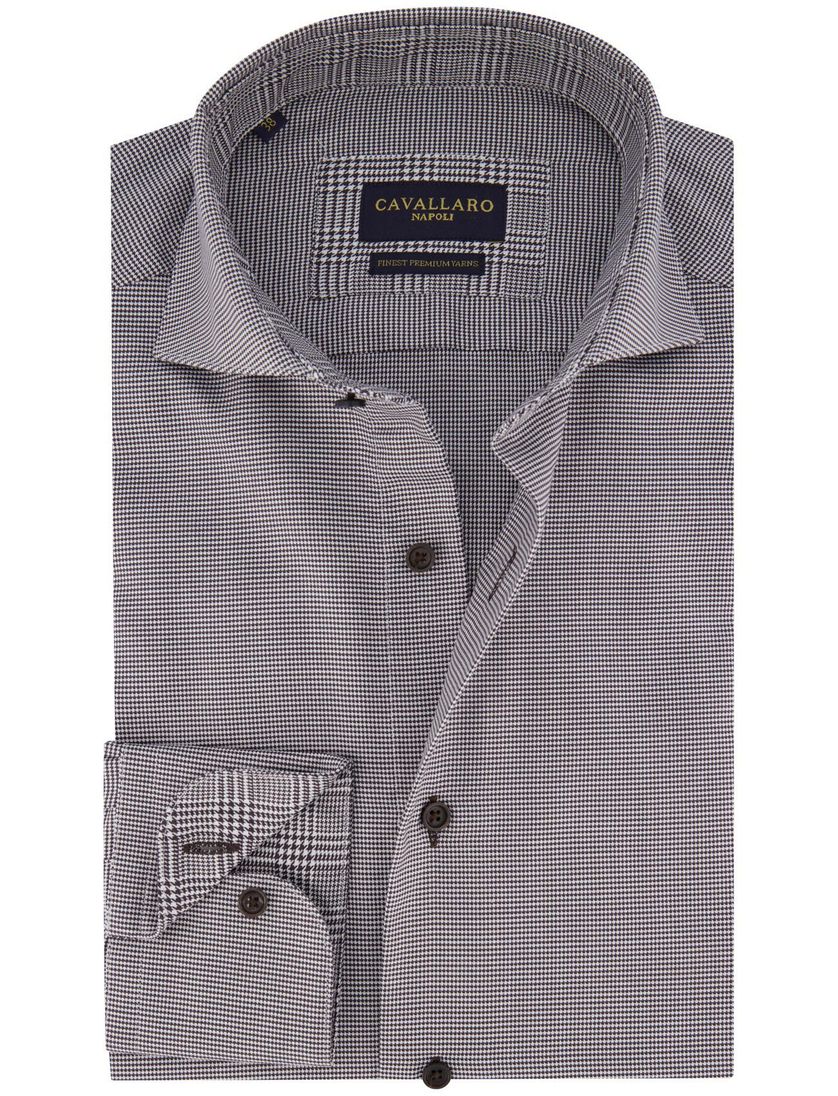Cavallaro Terenzio business overhemd bruin geruit katoen slim fit
