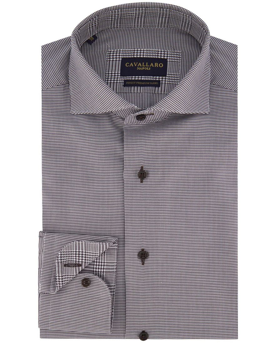 Cavallaro business overhemd Terenzio slim fit bruin geruit