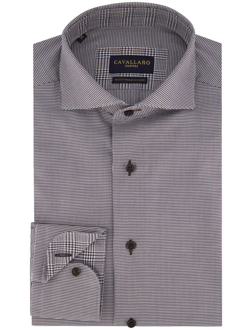 Cavallaro Terenzio business overhemd bruin geruit katoen slim fit