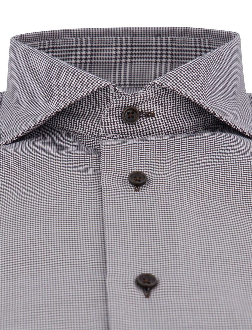 Cavallaro Terenzio business overhemd bruin geruit katoen slim fit