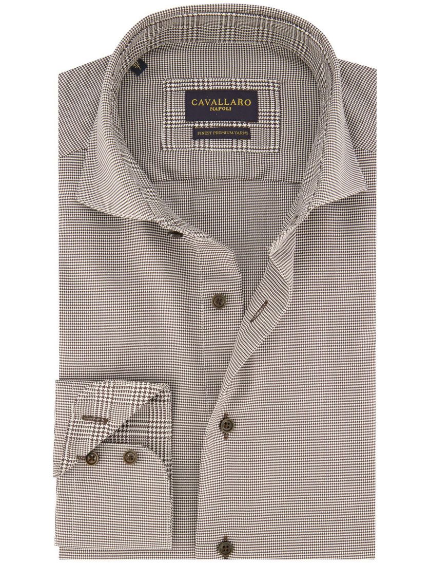 Katoenen Cavallaro overhemd mouwlengte 7 bruin geruit