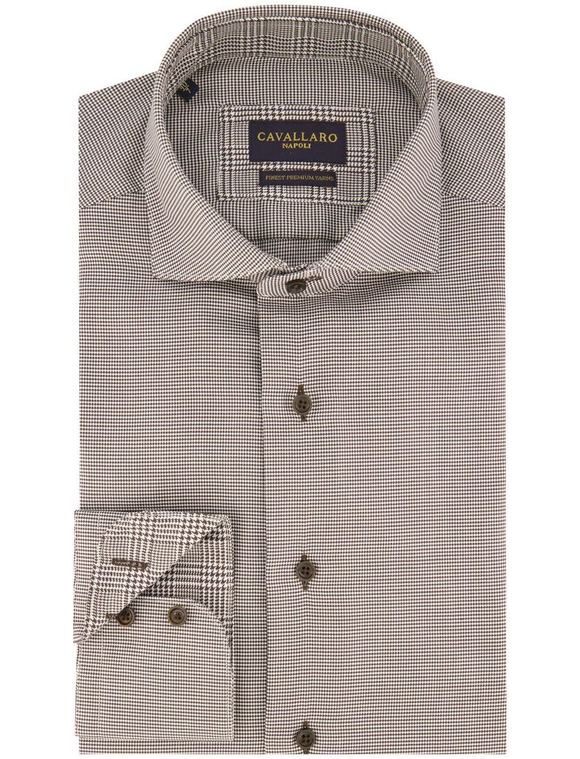 Katoenen Cavallaro overhemd mouwlengte 7 bruin geruit