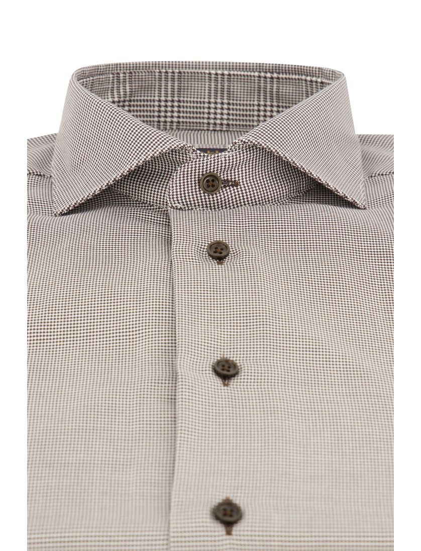 Katoenen Cavallaro overhemd mouwlengte 7 bruin geruit