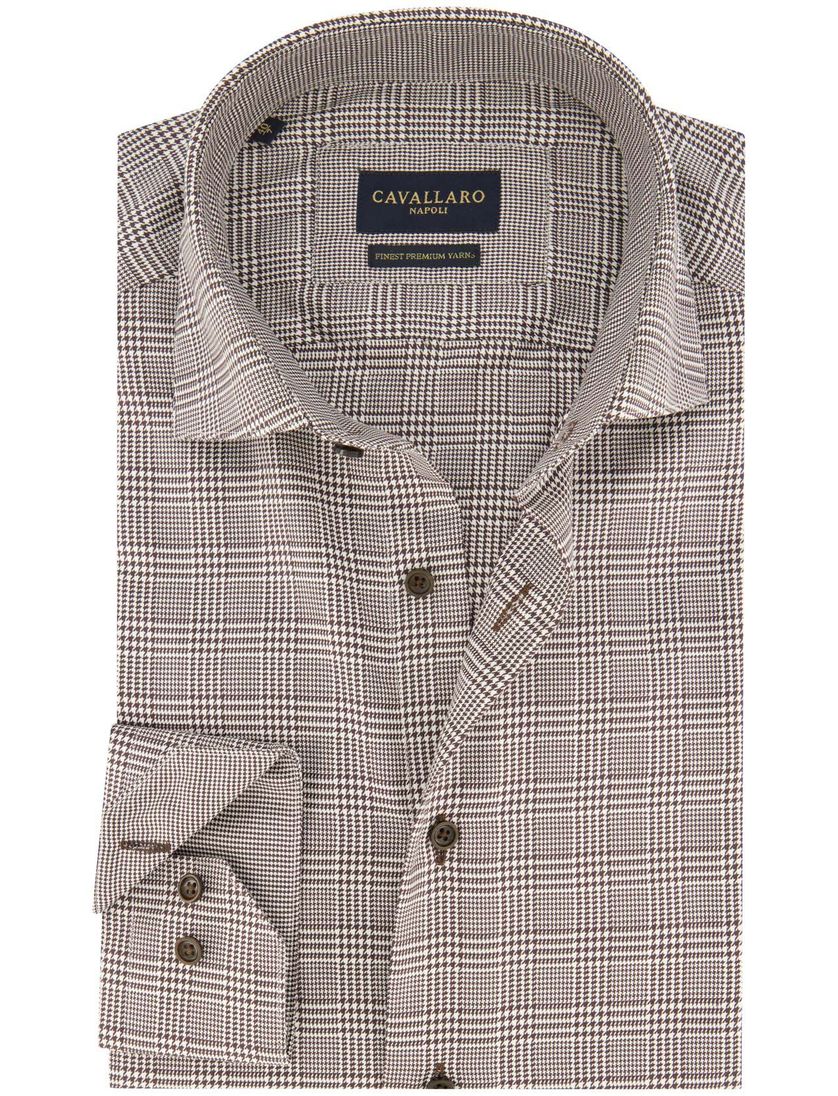 Katoenen Cavallaro overhemd mouwlengte 7 bruin geruit
