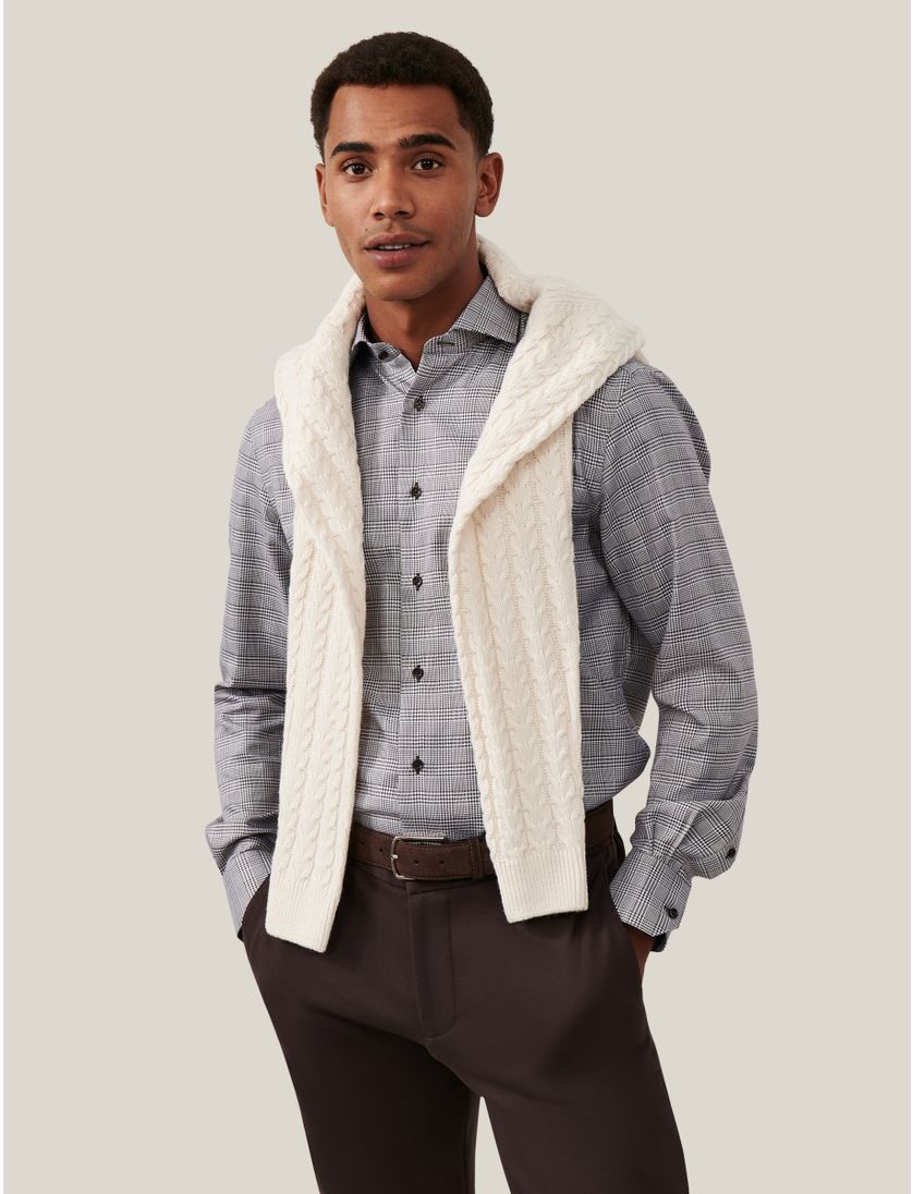 Katoenen Cavallaro overhemd mouwlengte 7 bruin geruit