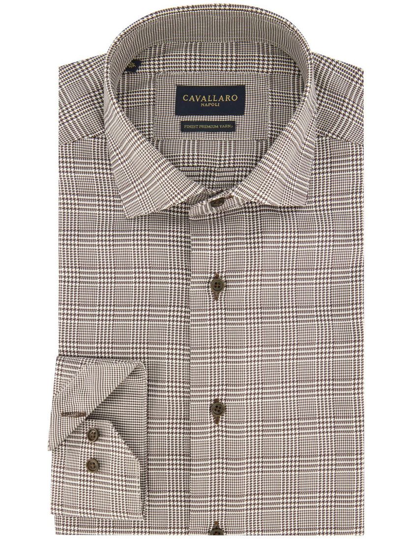 Katoenen Cavallaro overhemd mouwlengte 7 bruin geruit