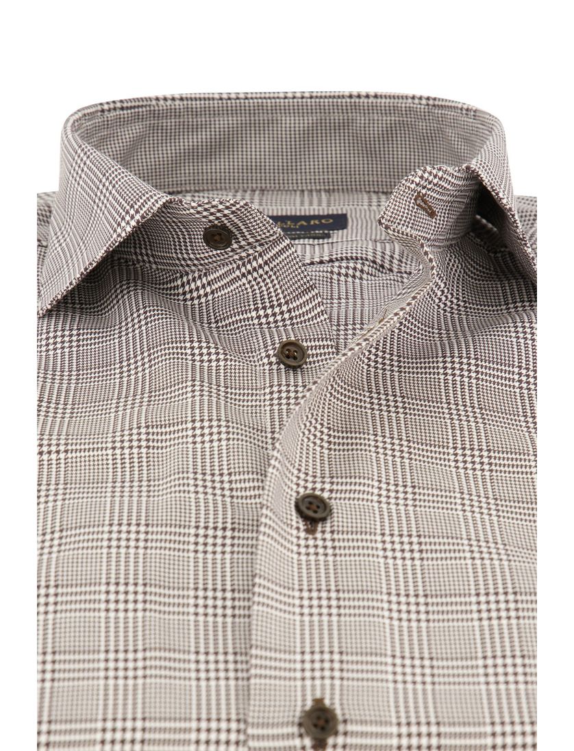 Katoenen Cavallaro overhemd mouwlengte 7 bruin geruit