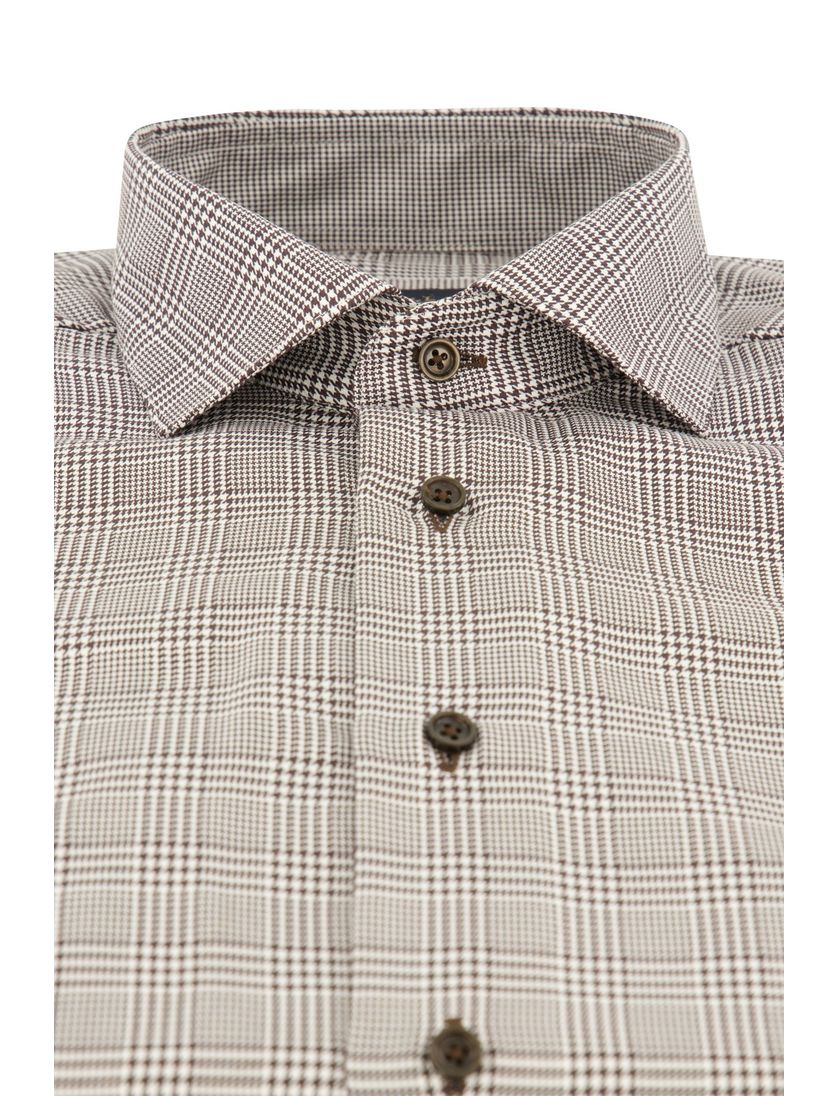 Katoenen Cavallaro overhemd mouwlengte 7 bruin geruit