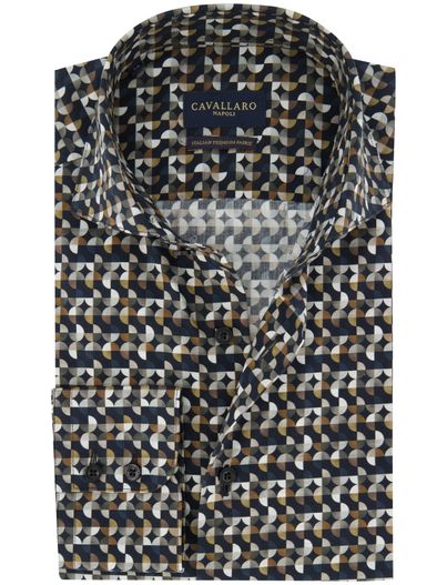 Cavallaro Cavallaro blauw overhemd geprint cut away slim fit