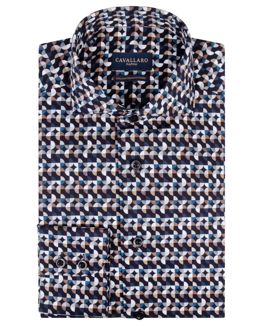 Cavallaro blauw overhemd geprint cut away slim fit