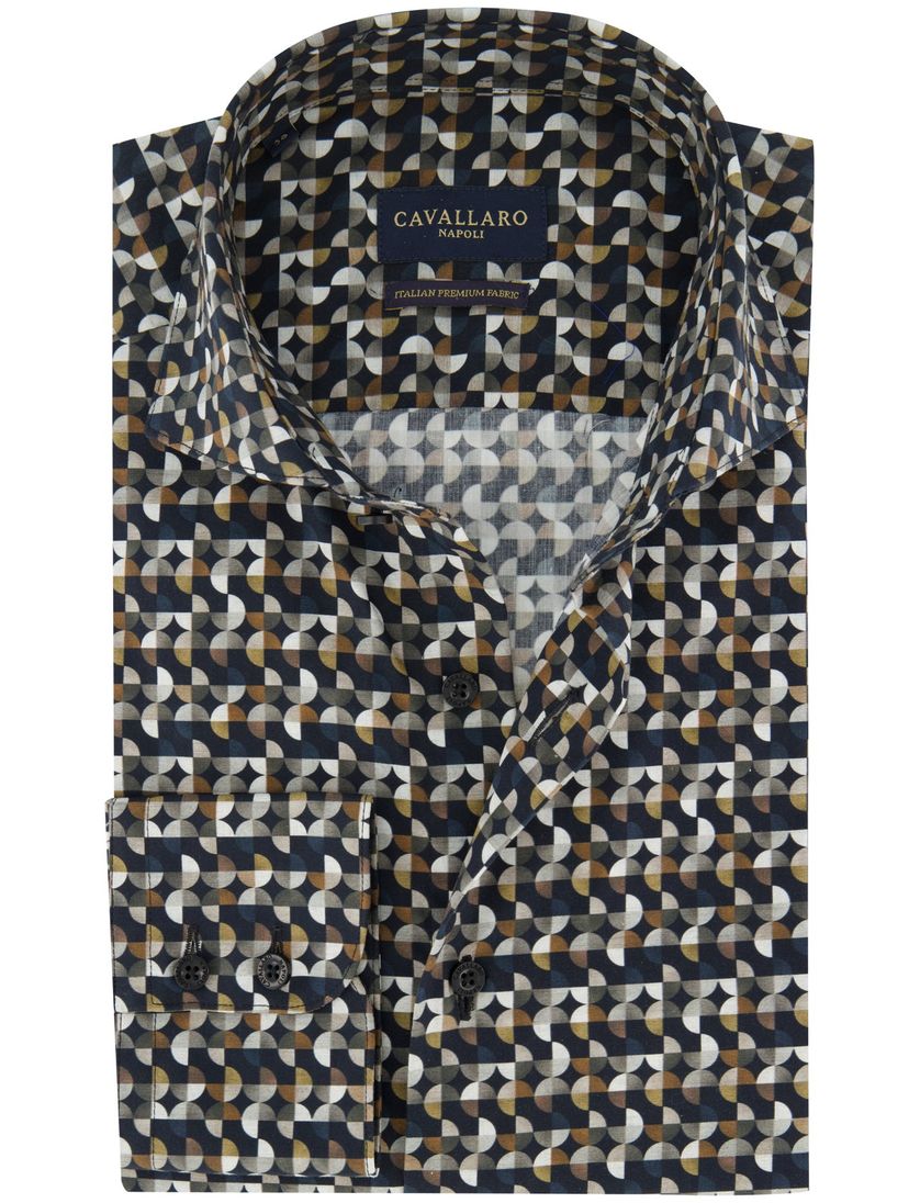 Cavallaro blauw overhemd geprint slim fit cut away