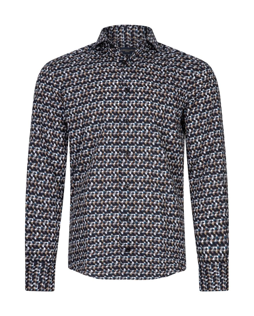 Cavallaro blauw overhemd geprint cut away slim fit