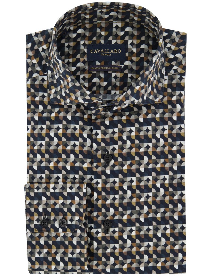 Cavallaro blauw overhemd geprint slim fit cut away