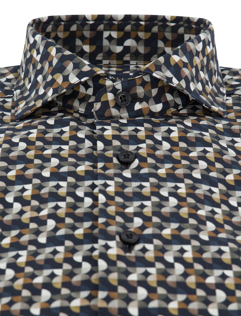 Cavallaro blauw overhemd geprint slim fit cut away