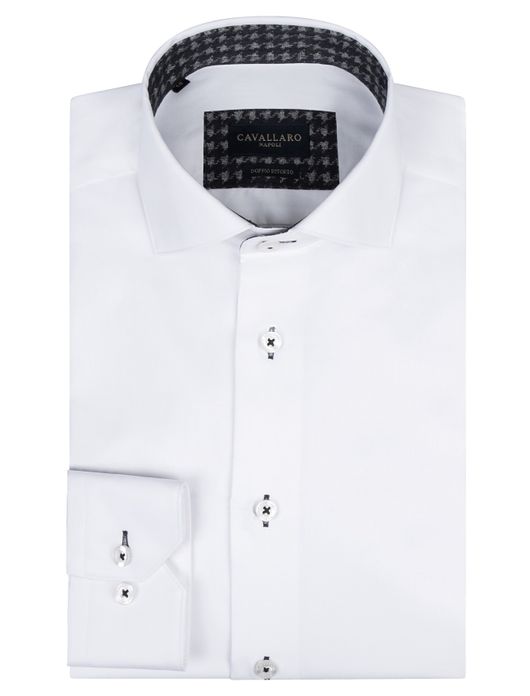 Cavallaro overhemd wit effen slim fit ml 7 wide spread