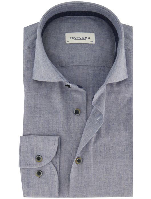 business overhemd Profuomo blauw gemêleerd flanel slim fit