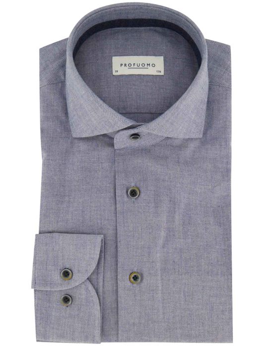 business overhemd Profuomo blauw gemêleerd flanel slim fit