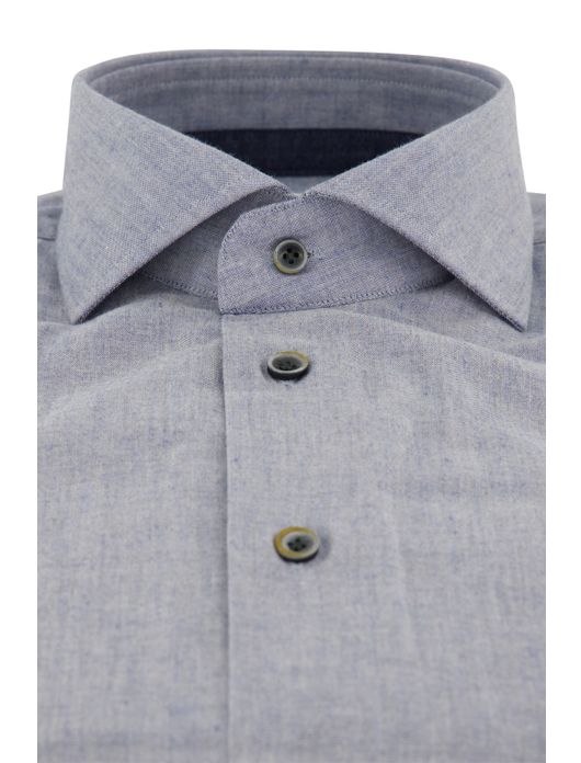 business overhemd Profuomo blauw gemêleerd flanel slim fit