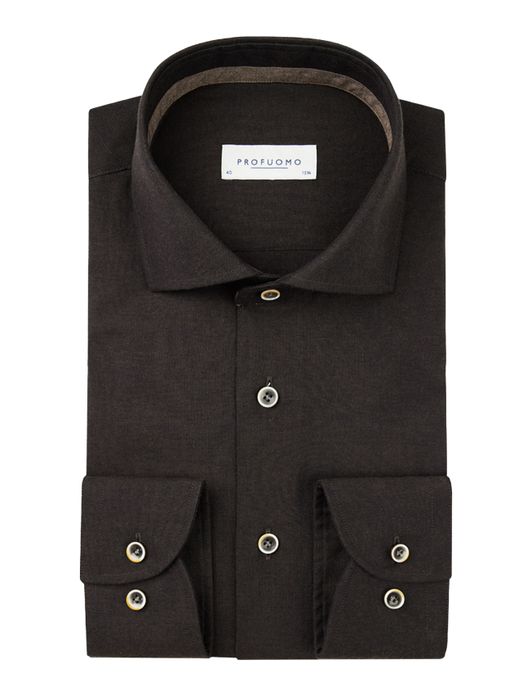 business overhemd Profuomo bruin effen katoen slim fit