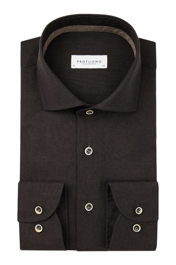 Profuomo katoenen Profuomo overhemd bruin effen slim fit