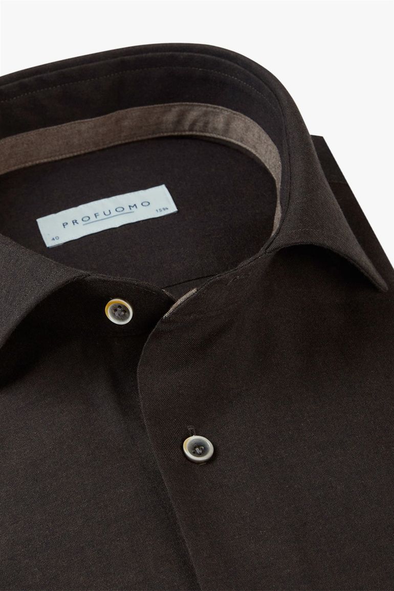 business overhemd Profuomo bruin effen katoen slim fit