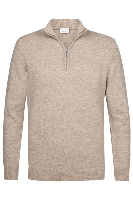 wollen Profuomo trui beige half zip normale fit