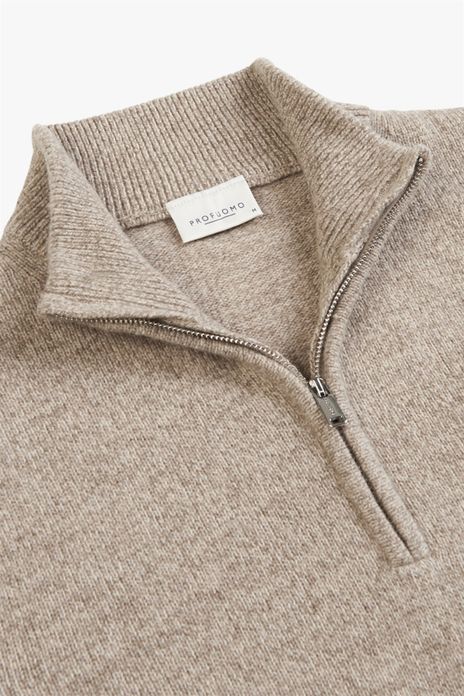 wollen Profuomo trui beige half zip normale fit