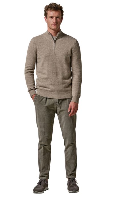 wollen Profuomo trui beige half zip normale fit