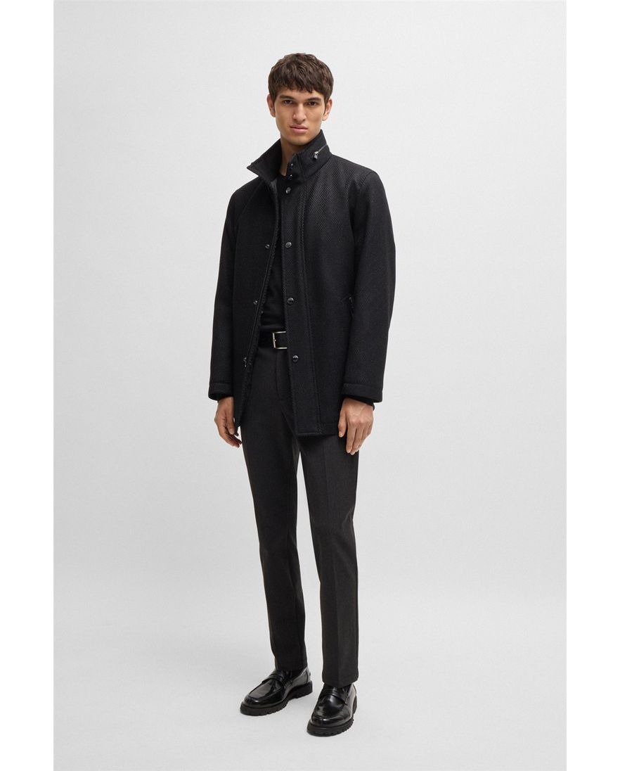 BOSS Black Leno-P trui ronde hals 100% wol zwart effen