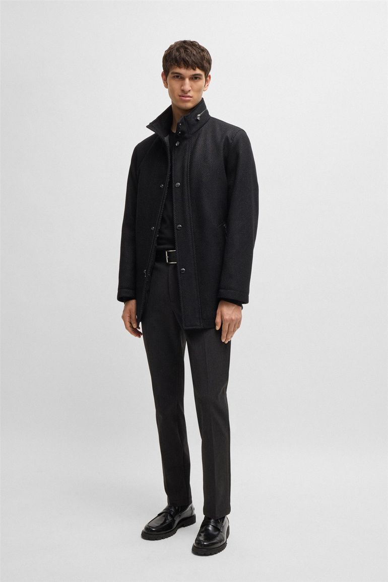 BOSS Black Leno-P trui ronde hals 100% wol zwart effen