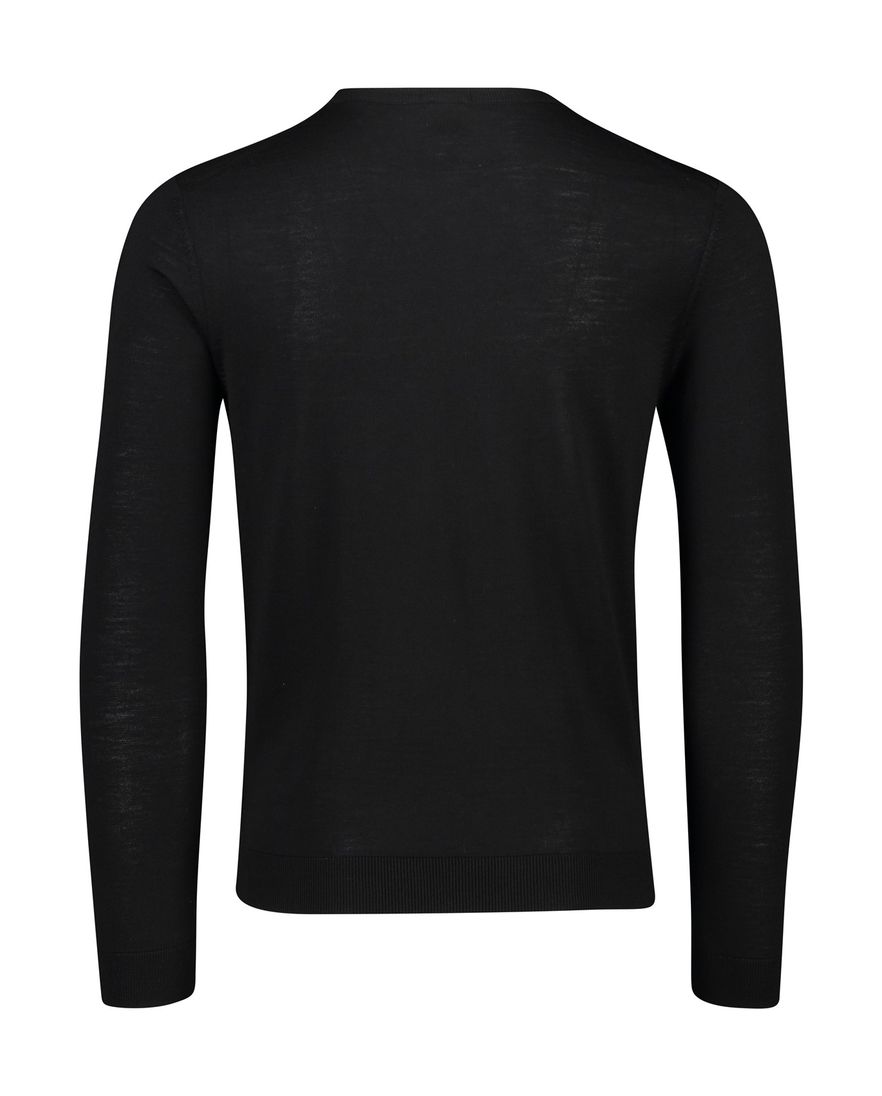 BOSS Black Leno-P trui ronde hals 100% wol zwart effen