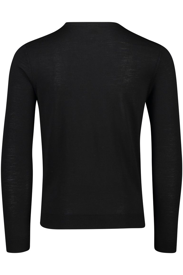 BOSS Black Leno-P trui ronde hals 100% wol zwart effen