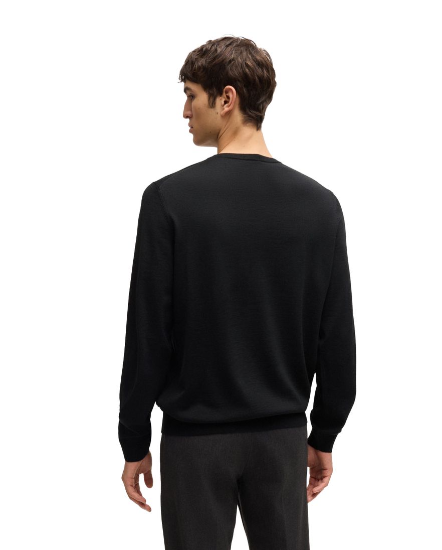 BOSS Black Leno-P trui ronde hals 100% wol zwart effen