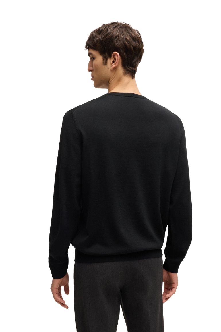 BOSS Black Leno-P trui ronde hals 100% wol zwart effen