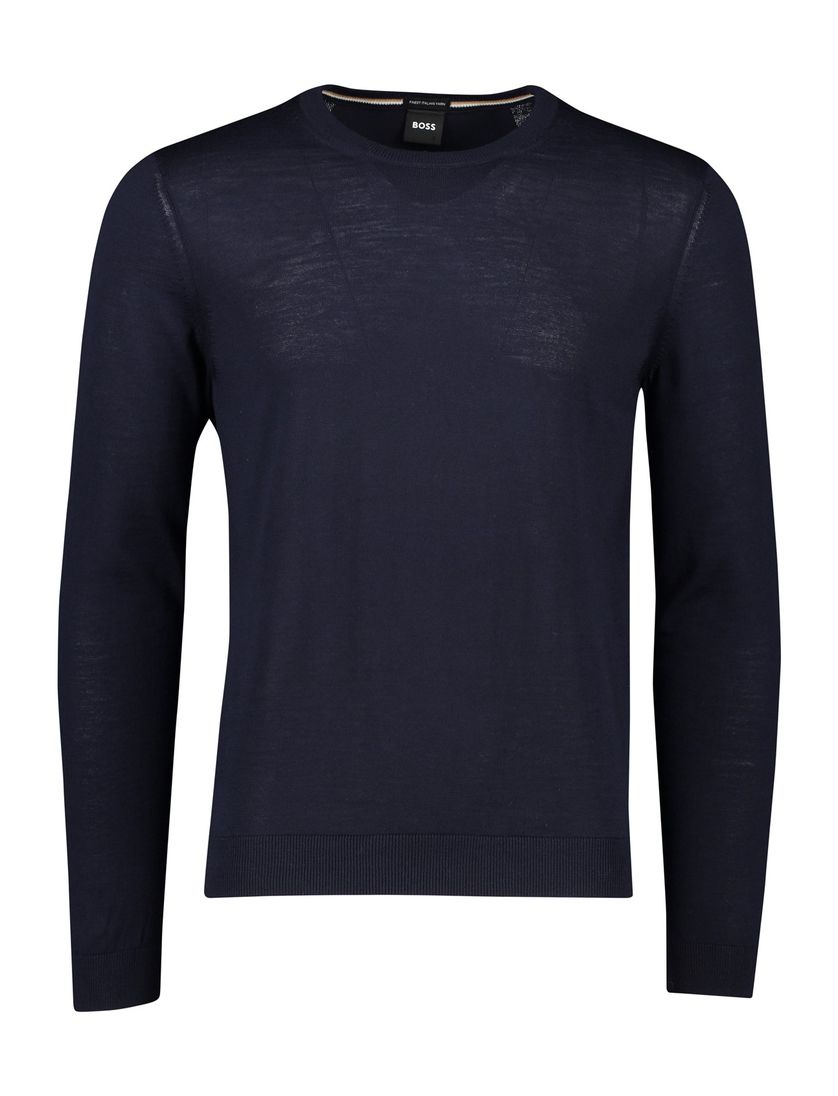 Boss Black trui Leno-P donkerblauw effen