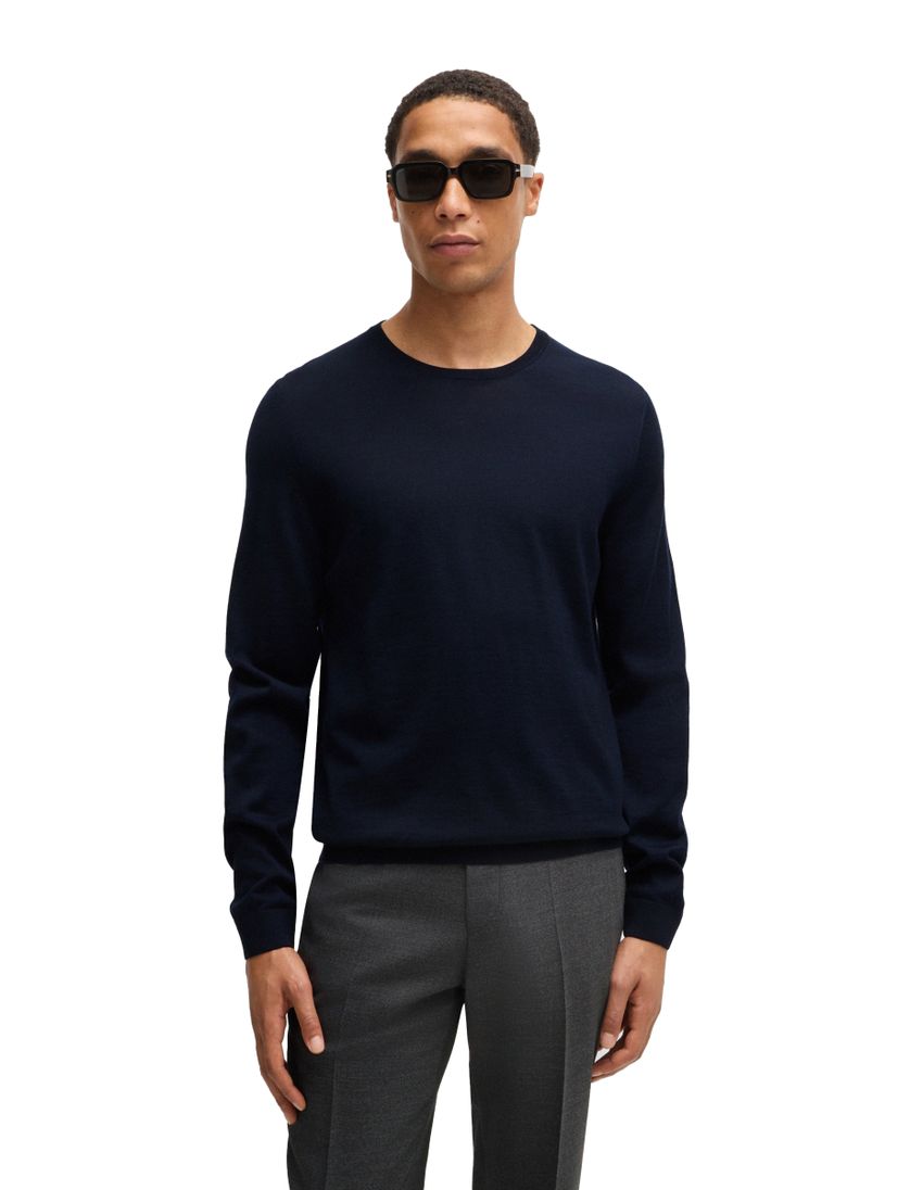 Boss Black trui Leno-P donkerblauw effen