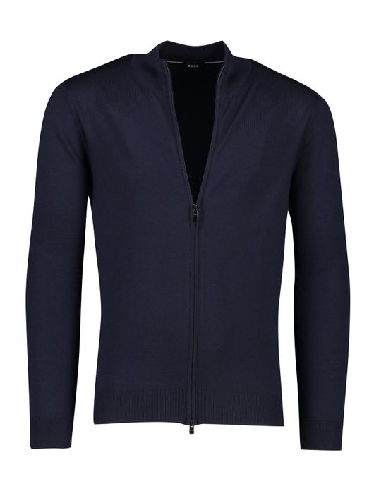 vest Hugo Boss donkerblauw effen wol rits