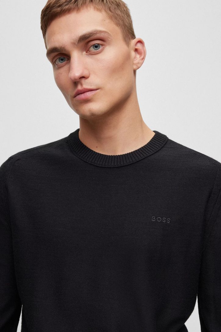 Boss Orange trui met ronde hals zwart wol-stretch