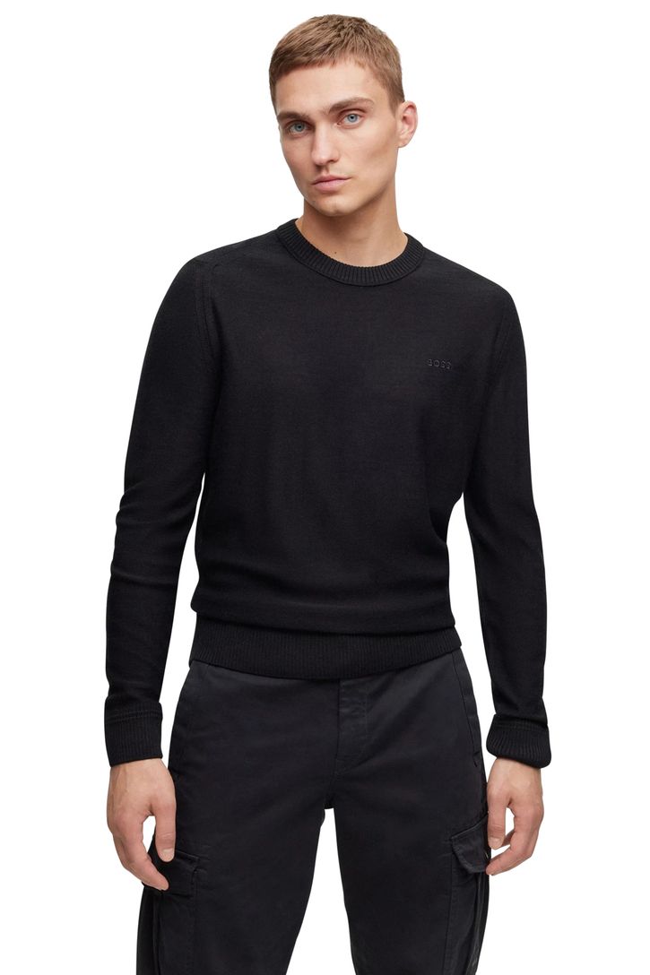 Boss Orange trui met ronde hals zwart wol-stretch