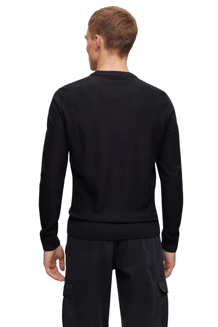 Boss Orange trui met ronde hals zwart wol-stretch