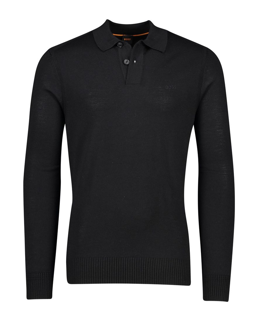 Hugo Boss Orange poloshirt zwart 2 knoops effen wol