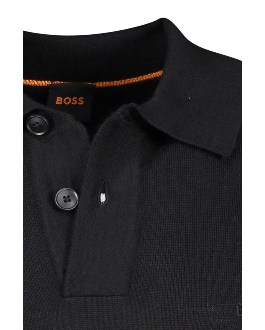 Hugo Boss Orange poloshirt zwart 2 knoops effen wol