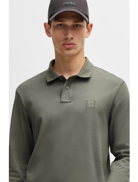 polo Hugo Boss groen effen katoen slim fit