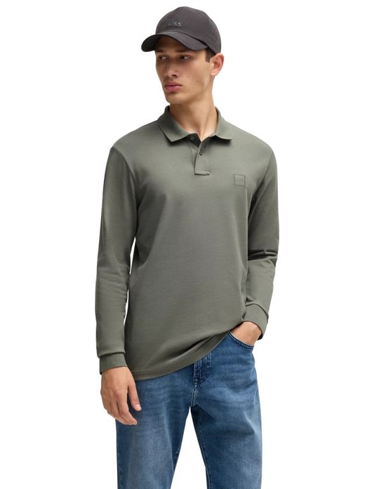 polo Hugo Boss groen effen katoen slim fit