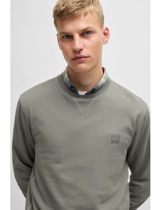 Boss Orange trui Westart groen effen normale fit ronde hals